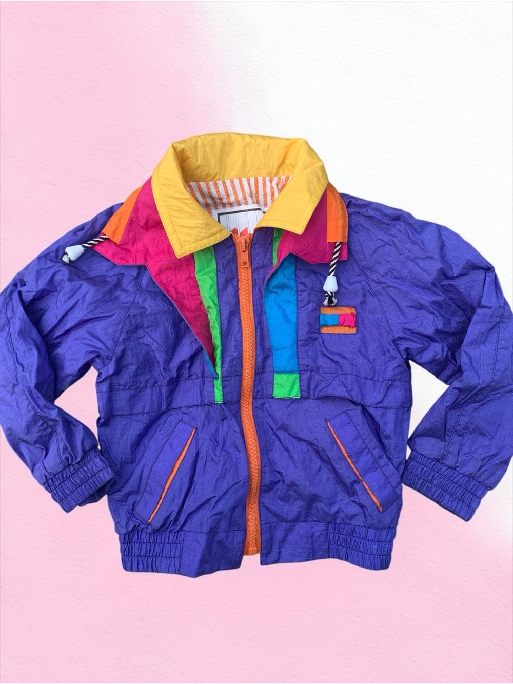 Vintage 80s 90s Kids Wear by Paramount Colorblock Neon Windbreaker Jacket Size 4